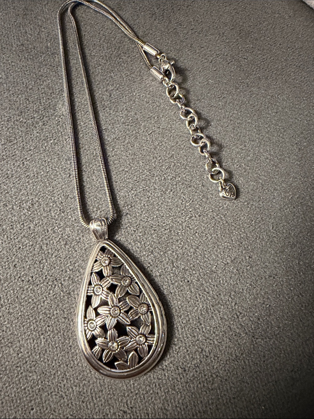 Brighton Silver Floral Teardrop Pendant Necklace
